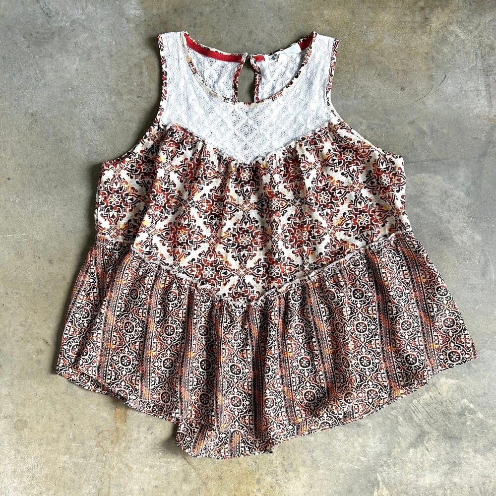 Jolt Girls White Lace Boho Tank Top Large Lightweight Summer